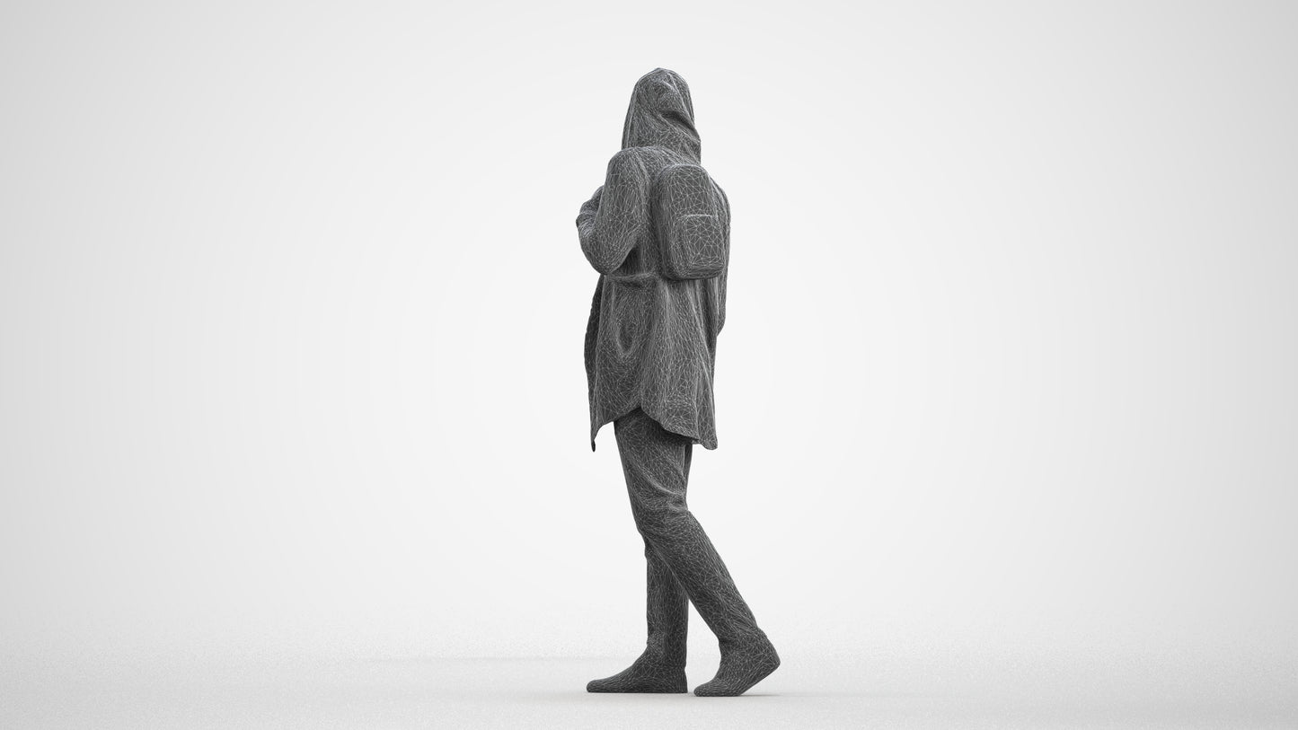 realistic 3D man casual walking, scanned archviz people for Blender and 3ds Max, wireframe front view