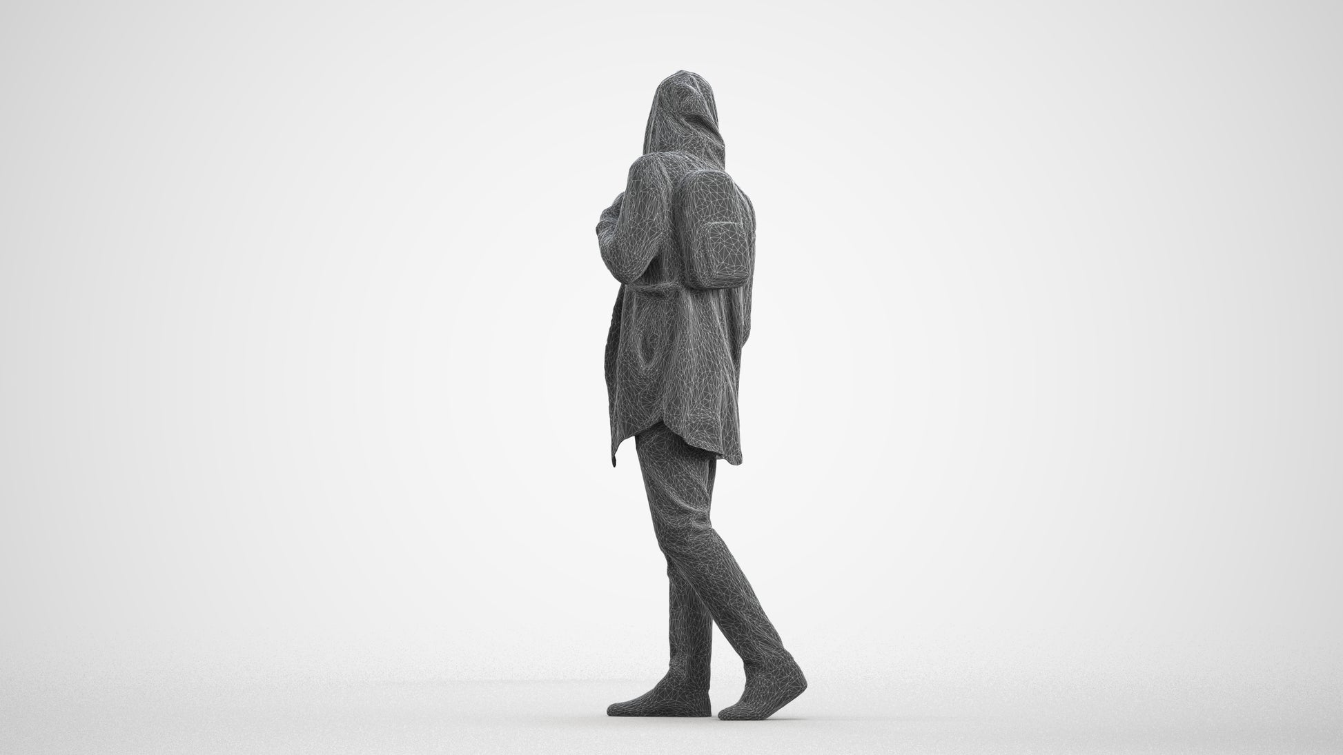 realistic 3D man casual walking, scanned archviz people for Blender and 3ds Max, wireframe front view