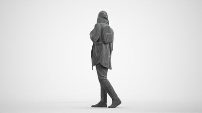 realistic 3D man casual walking, scanned archviz people for Blender and 3ds Max, wireframe front view