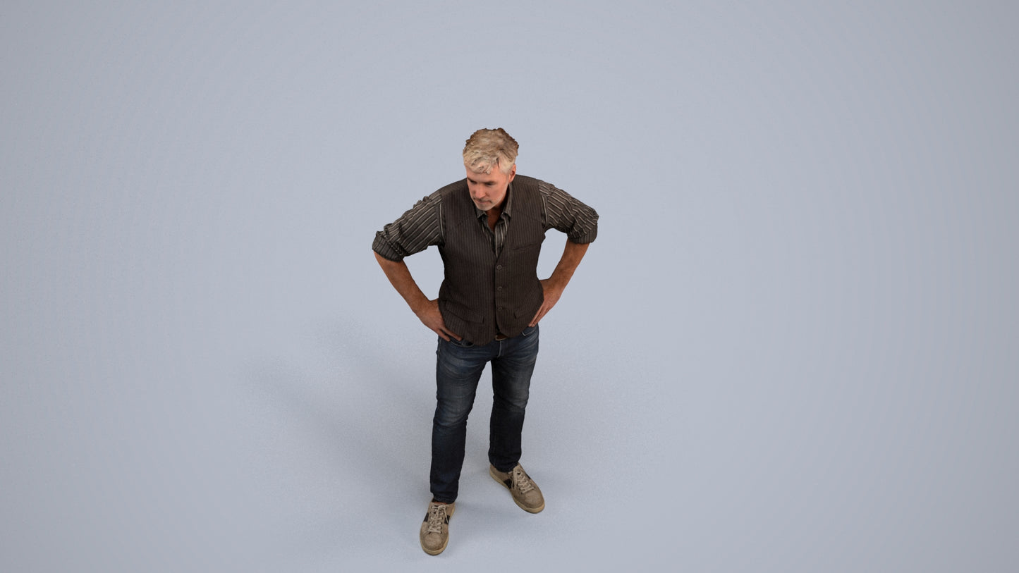 realistic 3D man casual standing, scanned archviz people for Blender and 3ds Max, back view render