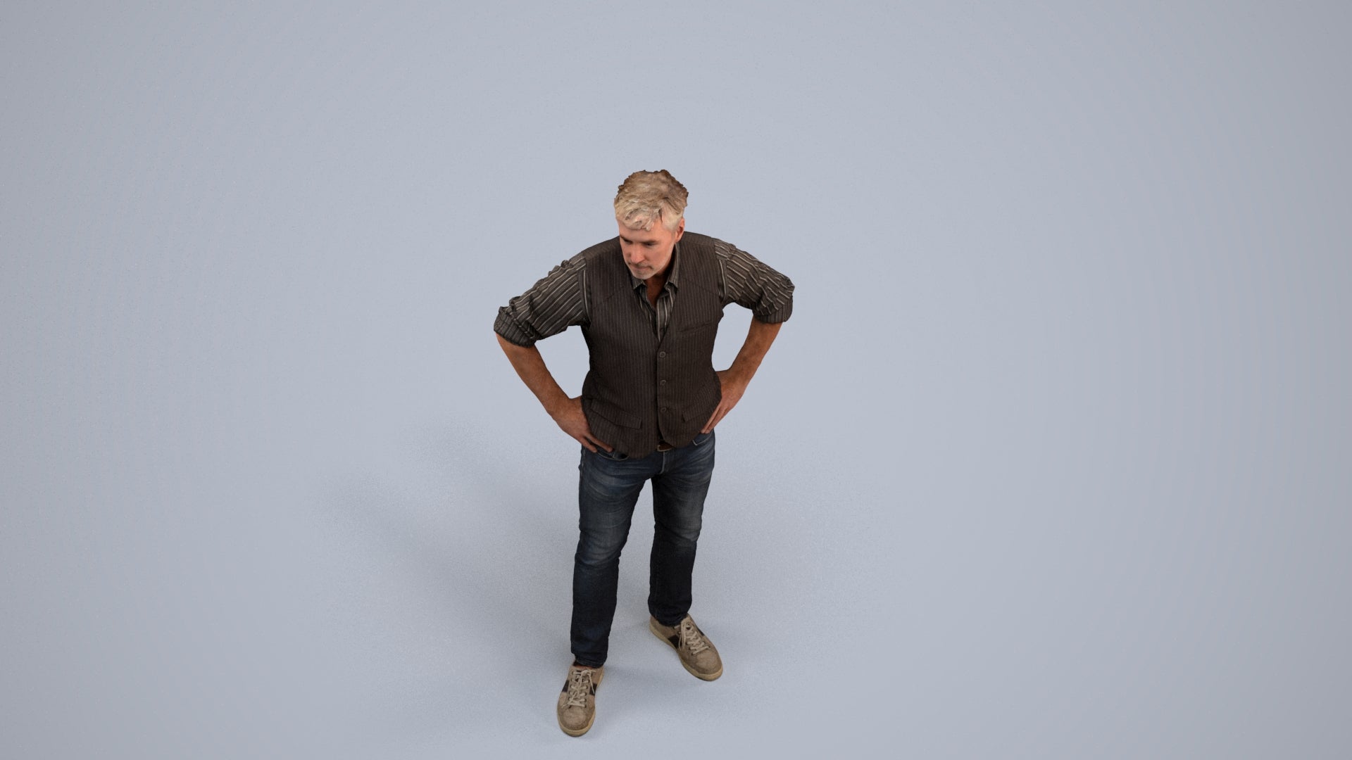 realistic 3D man casual standing, scanned archviz people for Blender and 3ds Max, back view render