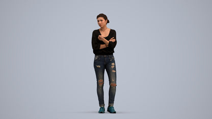 3D human model woman casual standing, photogrammetry scanned person for archviz, standing pose render