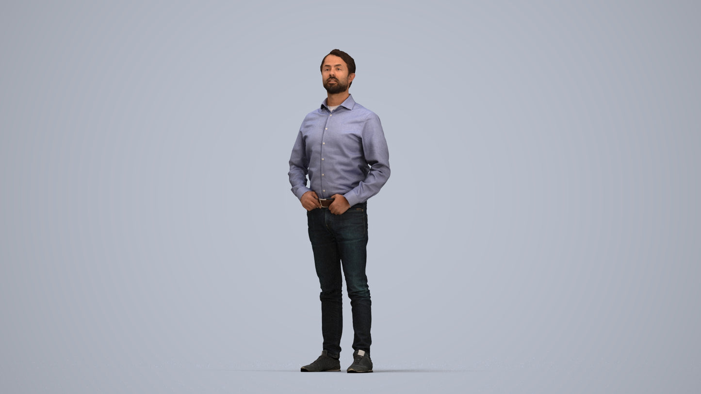 3D scanned man standing business, photorealistic archviz people for Enscape and SketchUp, top-down view render