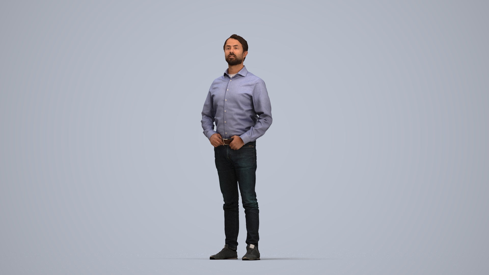 3D scanned man standing business, photorealistic archviz people for Enscape and SketchUp, top-down view render