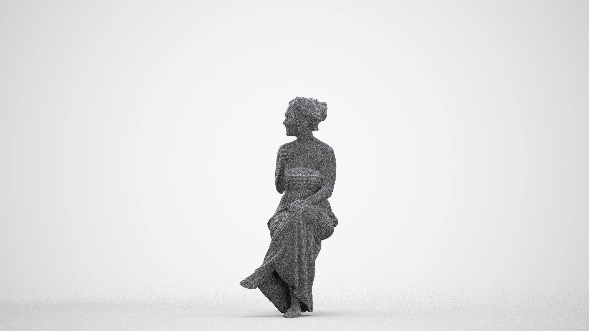 photogrammetry 3D woman casual sitting, realistic human model archviz FBX, three-quarter front view render