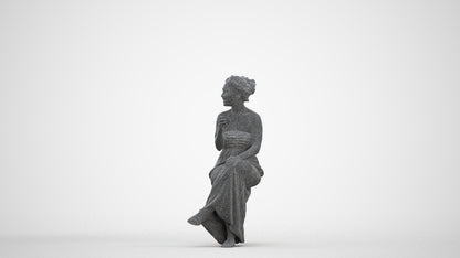 photogrammetry 3D woman casual sitting, realistic human model archviz FBX, three-quarter front view render