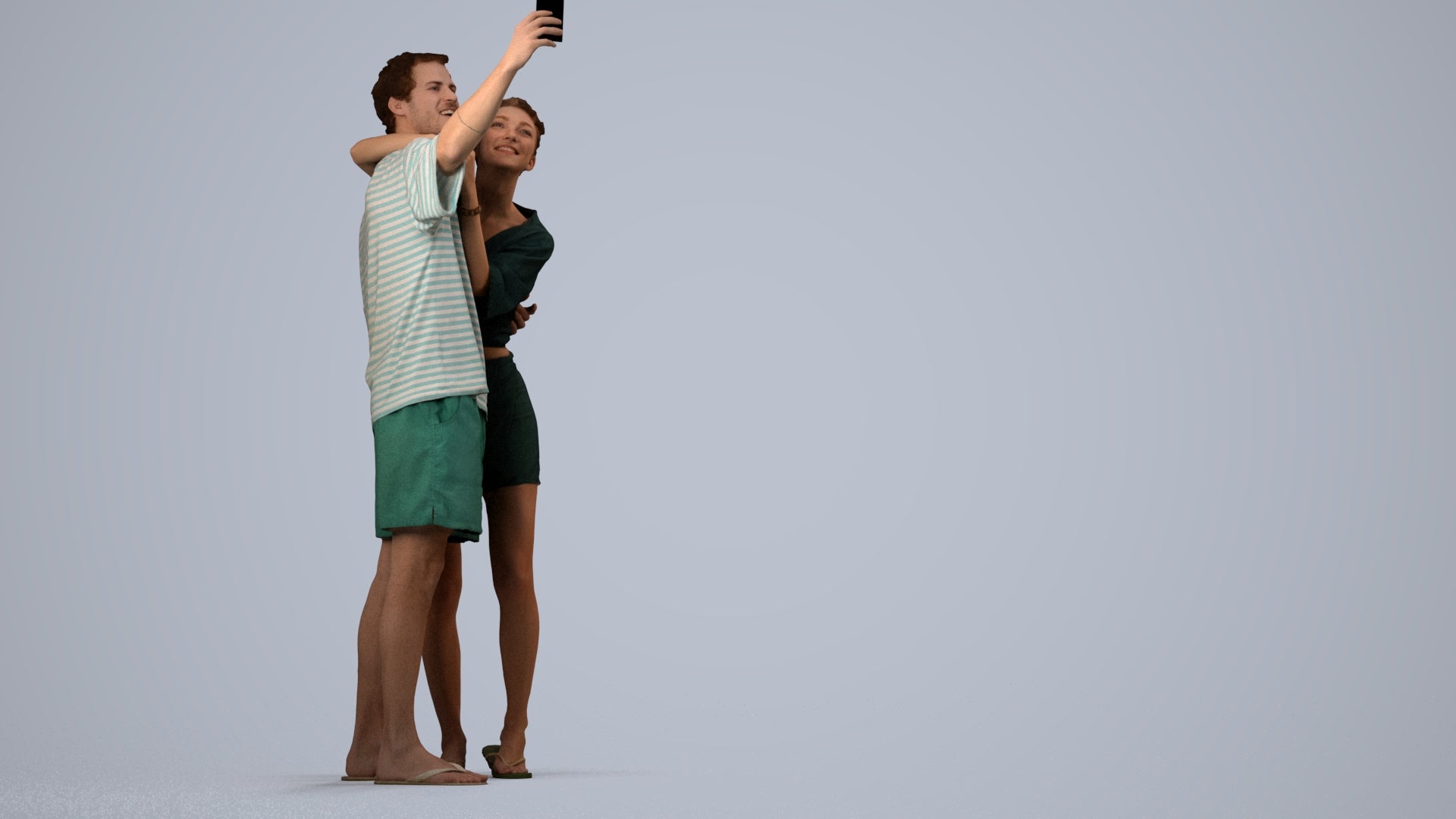 photogrammetry 3D woman casual couple, realistic human model archviz FBX, side view render
