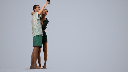 photogrammetry 3D woman casual couple, realistic human model archviz FBX, side view render