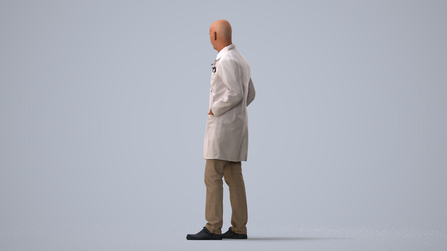 scanned 3D senior man medical, photogrammetry people for Enscape and V-Ray, three-quarter view render