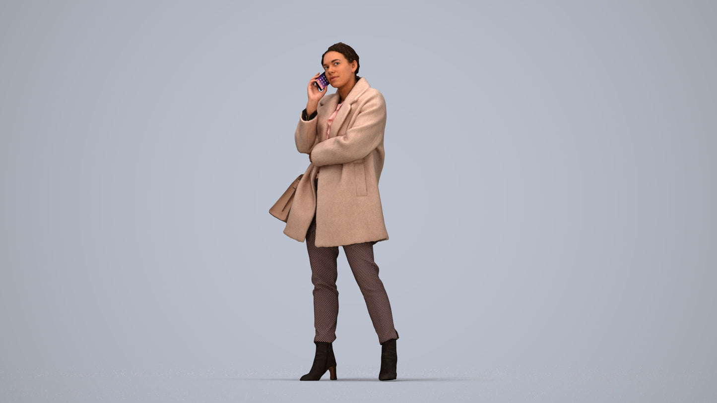 photogrammetry 3D woman business standing, realistic human model archviz FBX, top-down view render