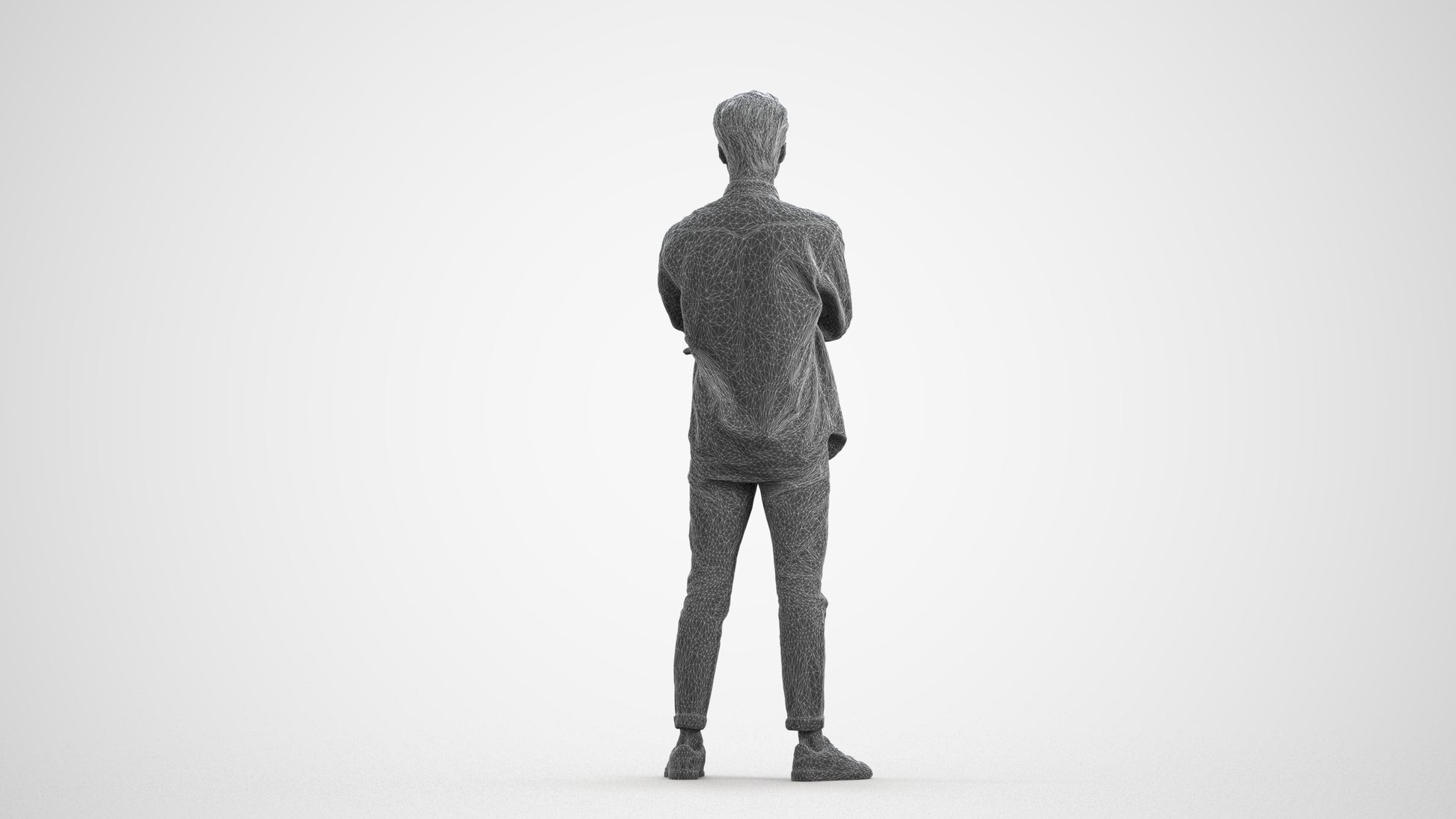 3D people model man casual standing, scanned human for 3ds Max rendering, wireframe front view