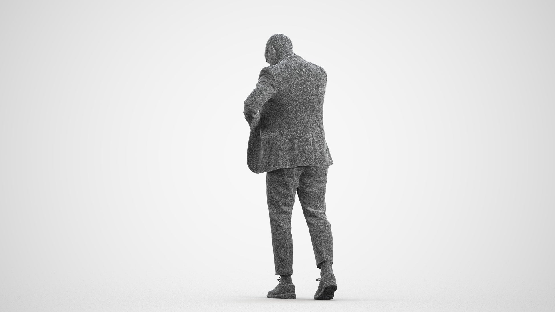 realistic 3D human man business walking, archviz people FBX OBJ for Blender, wireframe front view