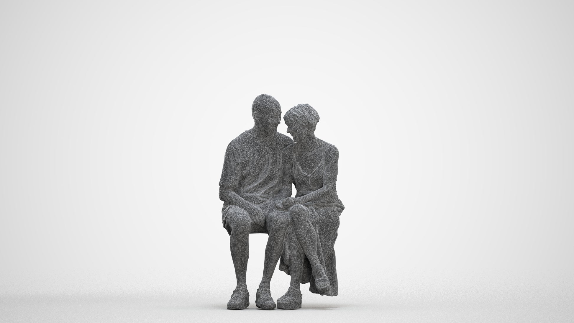 realistic 3D senior woman couple, scanned archviz people for Blender and 3ds Max, three-quarter front view render