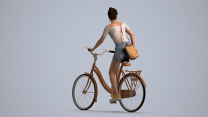 realistic 3D human woman casual cycling, archviz people FBX OBJ for Blender, front view render