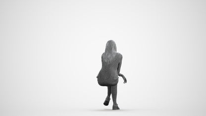 3D people model woman casual sitting, scanned human for 3ds Max rendering, wireframe front view