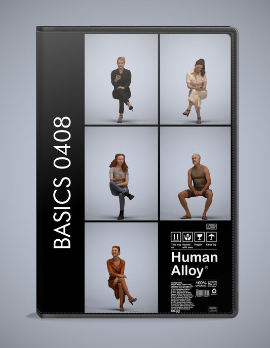 scanned 3D people sitting collection, 5 photogrammetry models for Enscape and V-Ray
