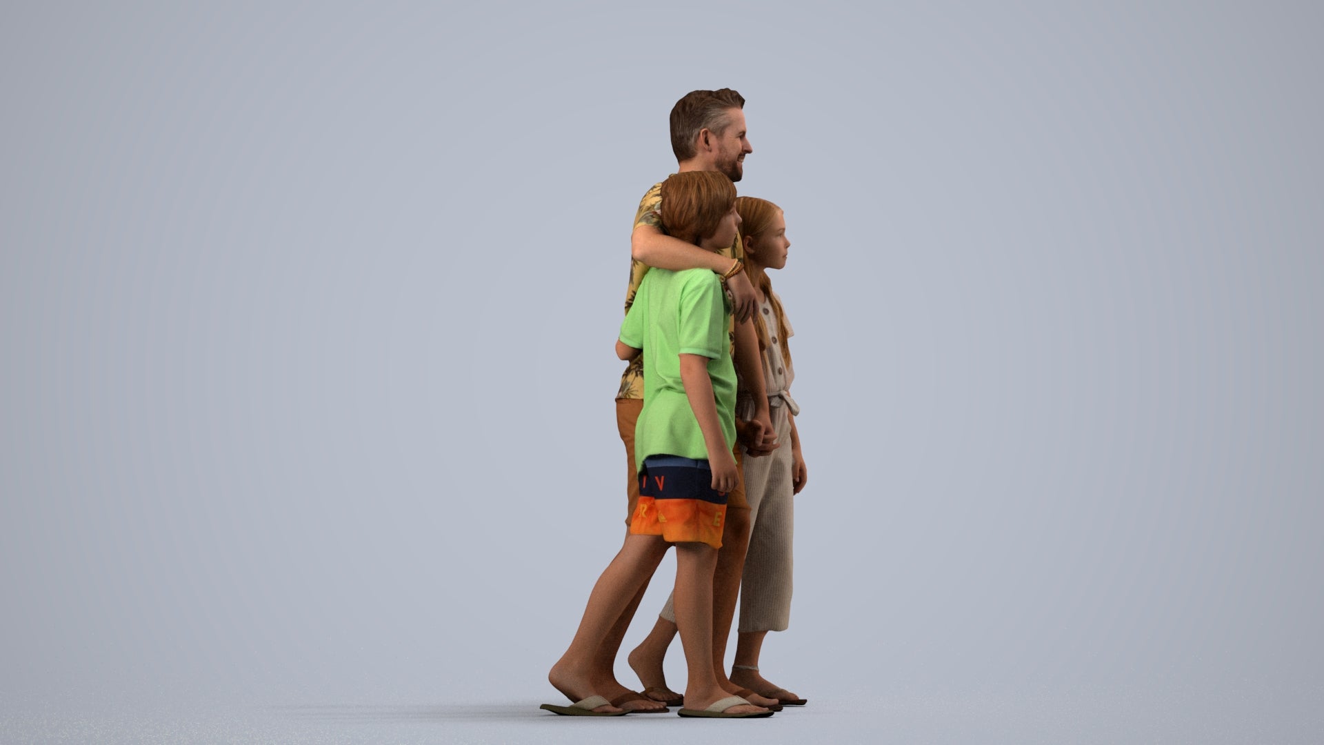 3D scanned girl kids, photorealistic archviz people for Enscape and SketchUp, side view render