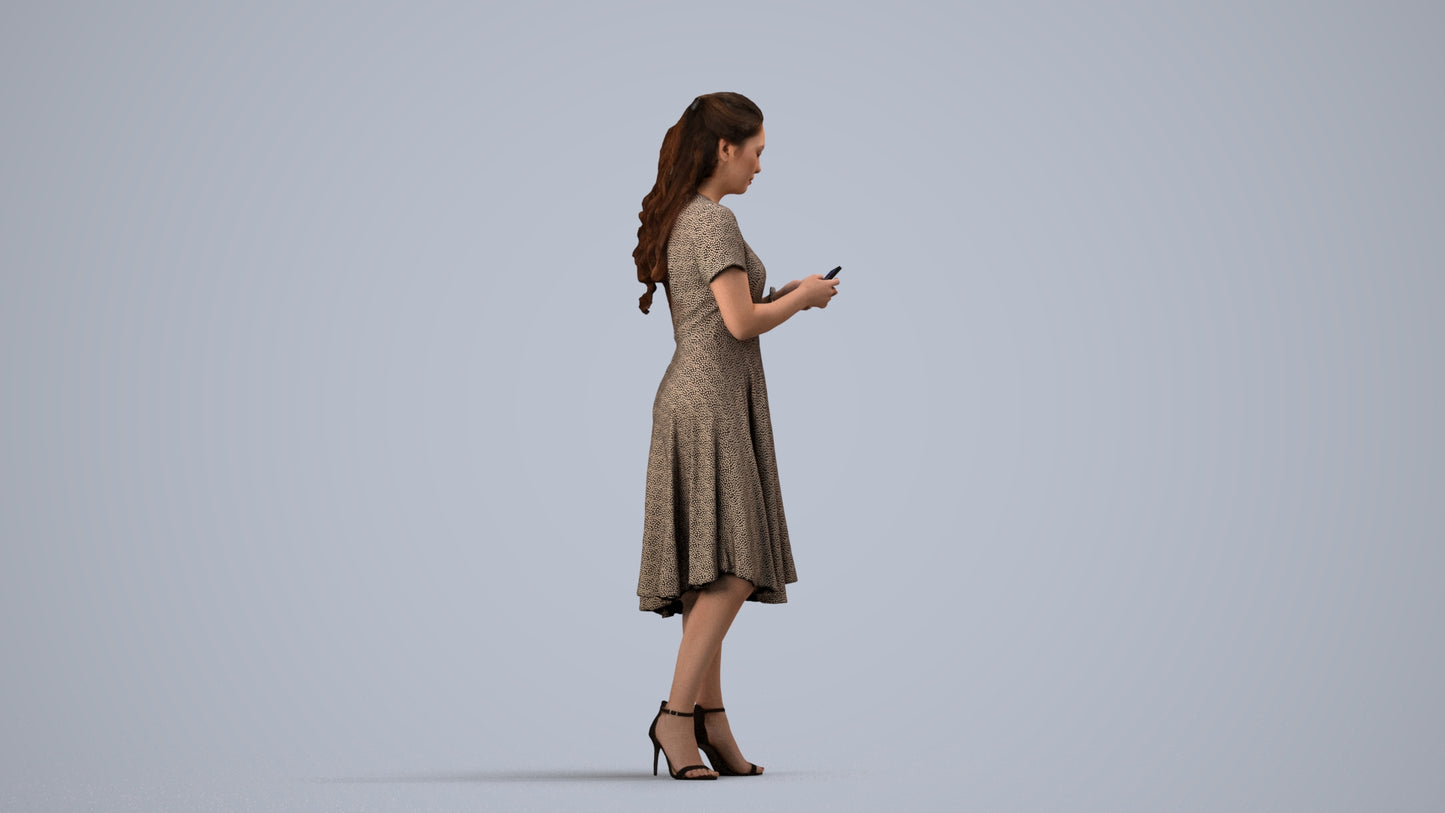 photogrammetry 3D woman casual standing, realistic human model archviz FBX, side view render