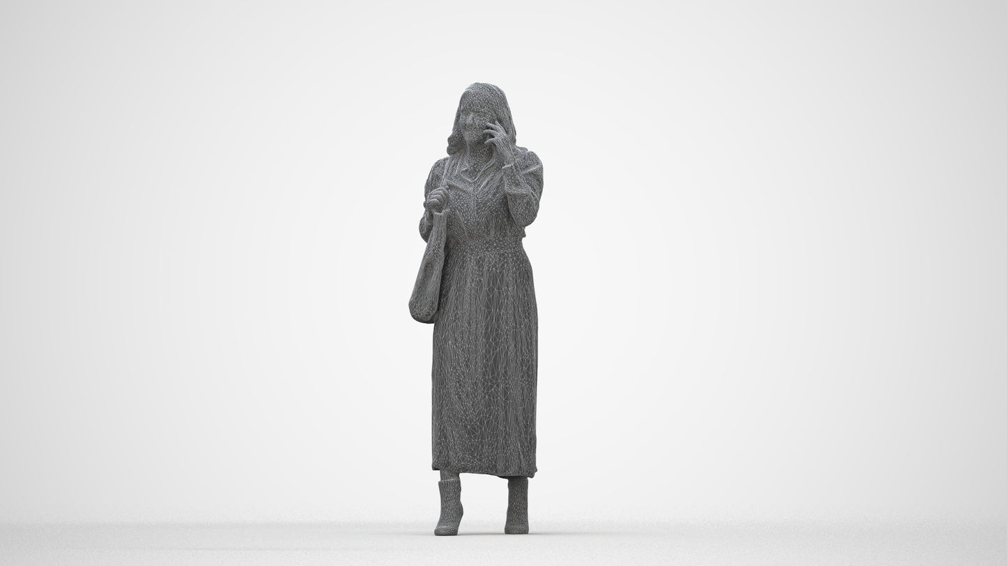 3D human model woman casual walking, photogrammetry scanned person for archviz, wireframe back view