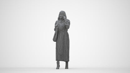 3D human model woman casual walking, photogrammetry scanned person for archviz, wireframe back view