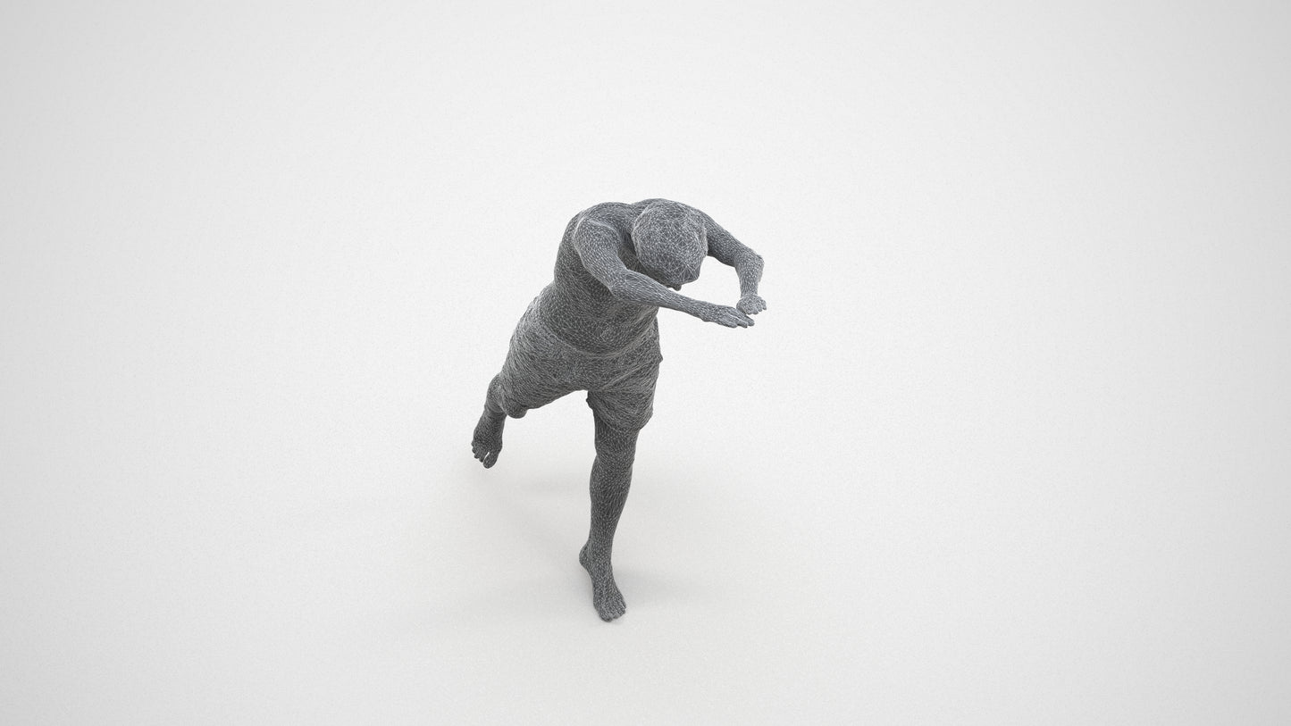 3D people model man pool, scanned human for 3ds Max rendering, wireframe three-quarter view