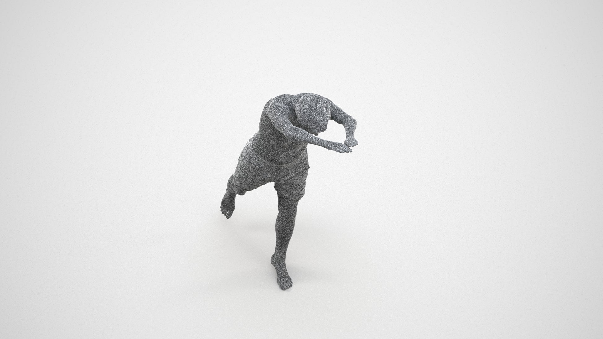 3D people model man pool, scanned human for 3ds Max rendering, wireframe three-quarter view