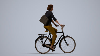 3D scanned woman cycling casual, photorealistic archviz people for Enscape and SketchUp, side view render