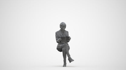3D people model woman casual sitting, scanned human for 3ds Max rendering, three-quarter front view render