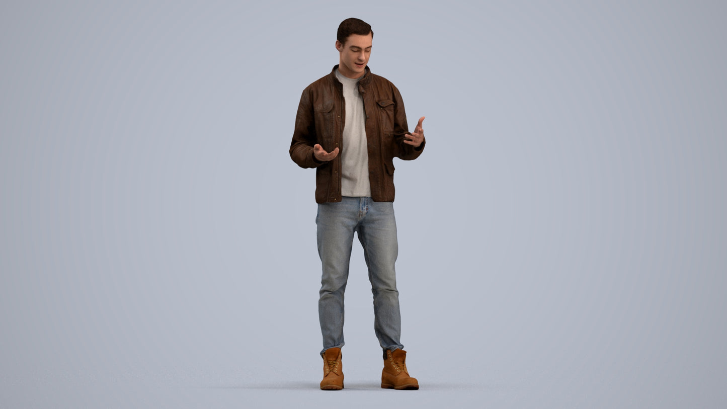 3D human model man casual standing, photogrammetry scanned person for archviz, standing pose render