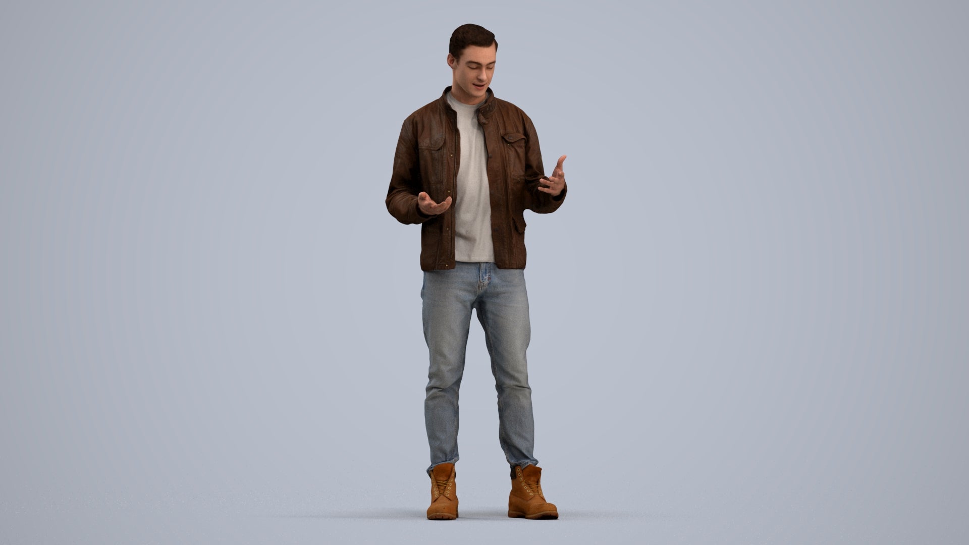 3D human model man casual standing, photogrammetry scanned person for archviz, standing pose render
