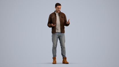 3D human model man casual standing, photogrammetry scanned person for archviz, standing pose render
