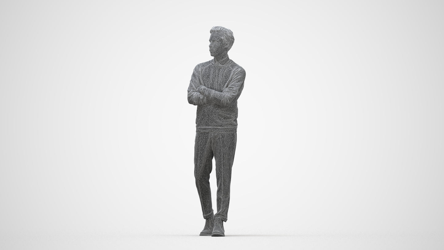 3D people model man casual walking, scanned human for 3ds Max rendering, wireframe back view