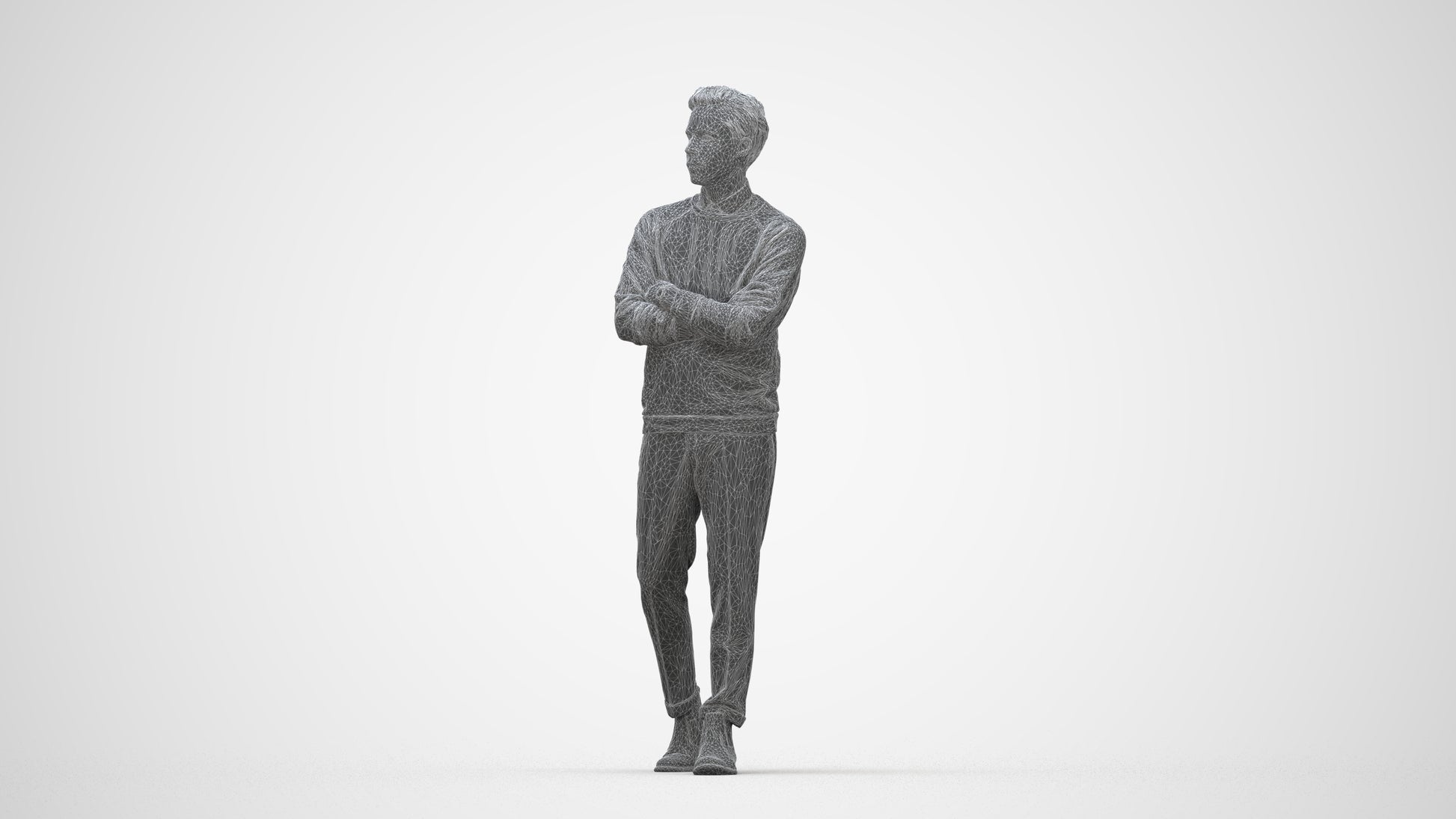 3D people model man casual walking, scanned human for 3ds Max rendering, wireframe back view