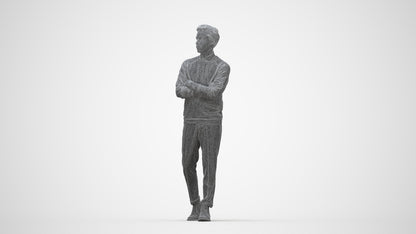 3D people model man casual walking, scanned human for 3ds Max rendering, wireframe back view