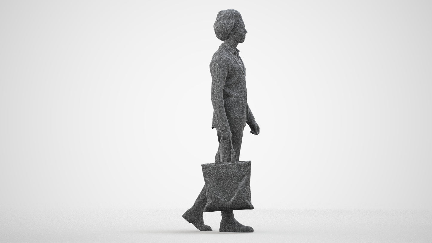 3D human model man business walking, photogrammetry scanned person for archviz, wireframe side view