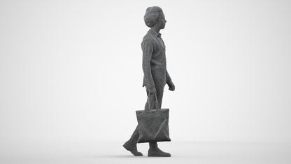 3D human model man business walking, photogrammetry scanned person for archviz, wireframe side view