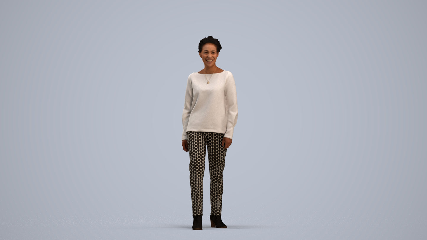 realistic 3D human woman casual walking, archviz people FBX OBJ for Blender, standing pose render