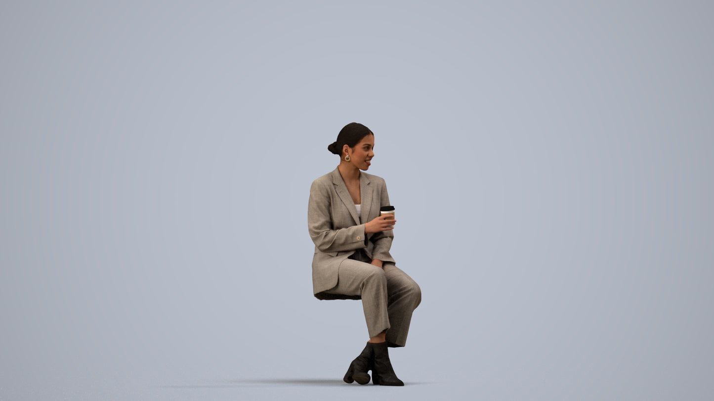 photogrammetry 3D woman business, realistic human model archviz FBX, side view render