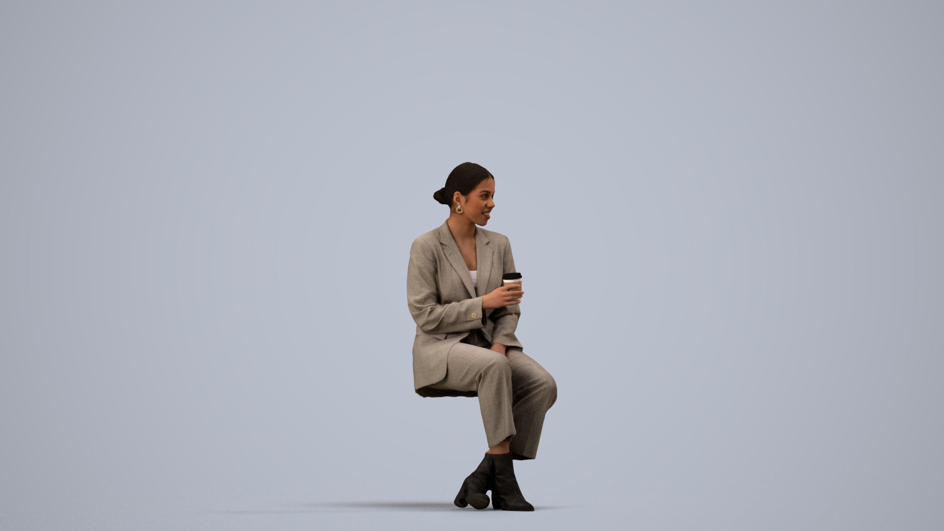 photogrammetry 3D woman business, realistic human model archviz FBX, side view render
