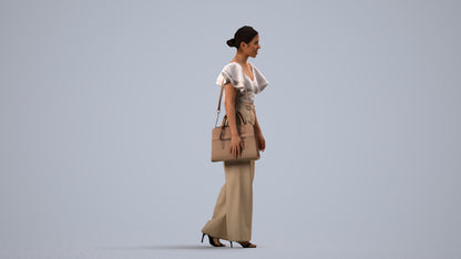 3D scanned woman walking business, photorealistic archviz people for Enscape and SketchUp, side view render
