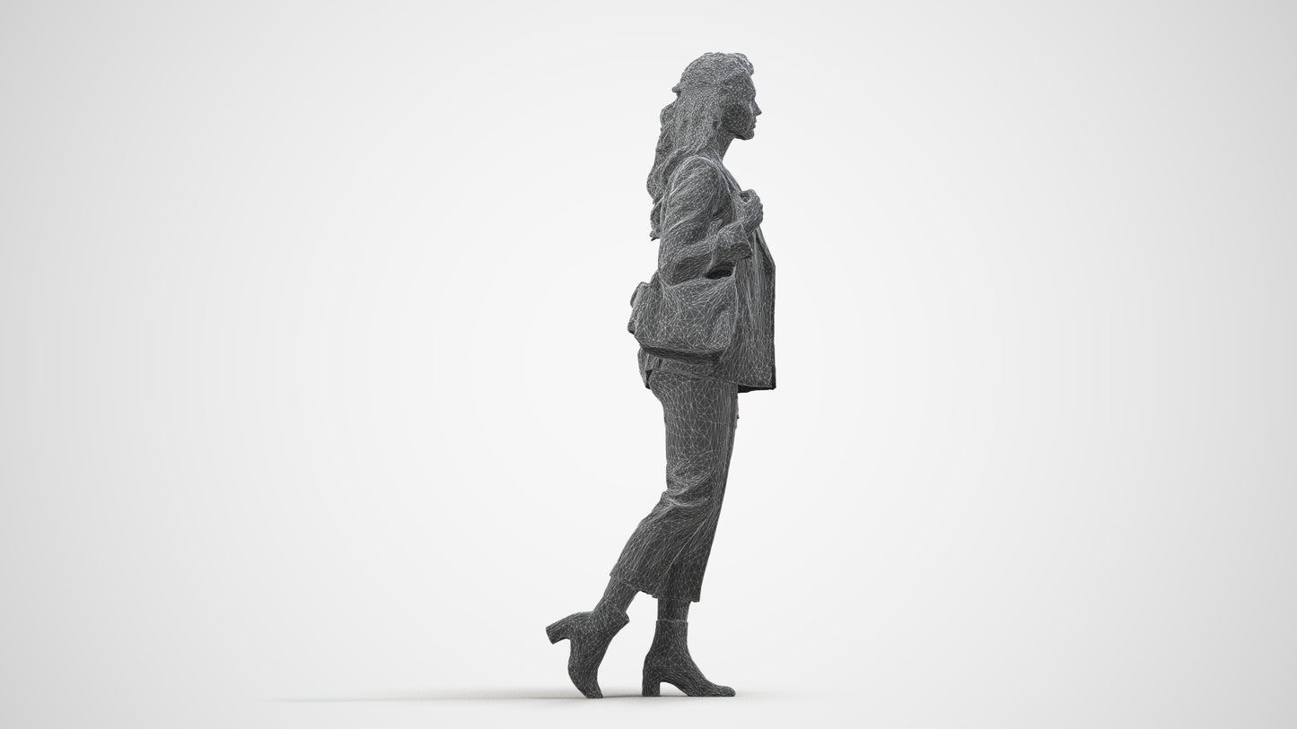scanned 3D woman business walking, photogrammetry people for Enscape and V-Ray, wireframe side view