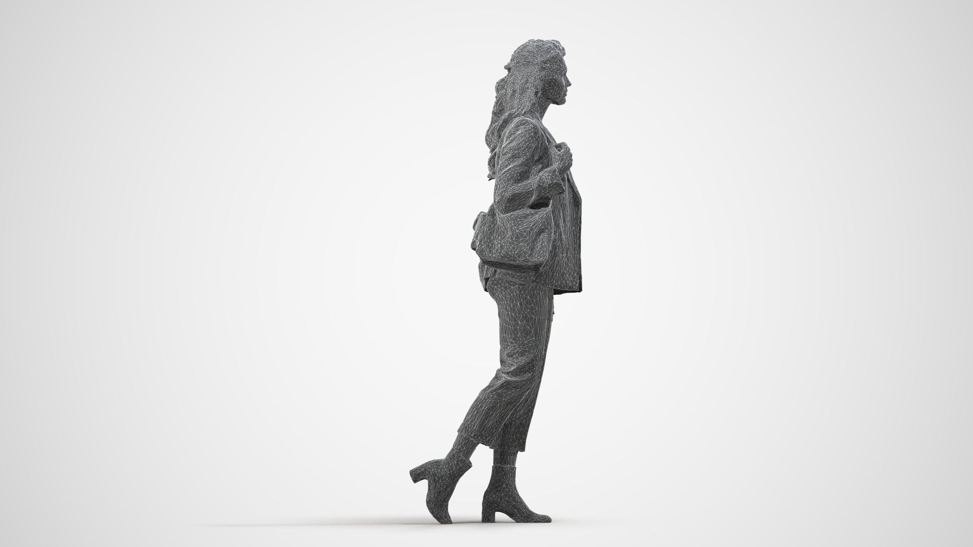 scanned 3D woman business walking, photogrammetry people for Enscape and V-Ray, wireframe side view