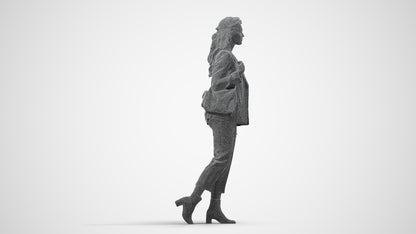 scanned 3D woman business walking, photogrammetry people for Enscape and V-Ray, wireframe side view