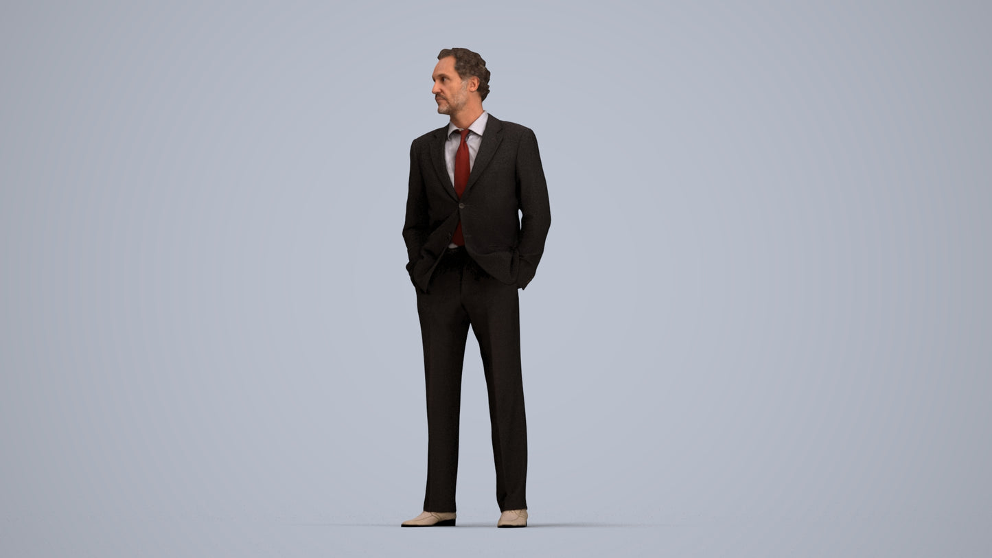 3D scanned man business, photorealistic archviz people for Enscape and SketchUp, top-down view render