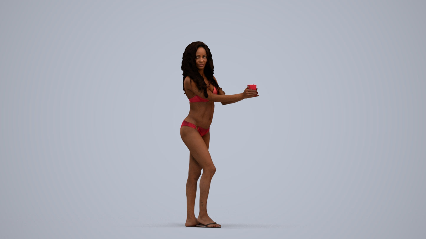 realistic 3D people woman pool, render-ready for V-Ray and Corona, FBX OBJ, standing pose render