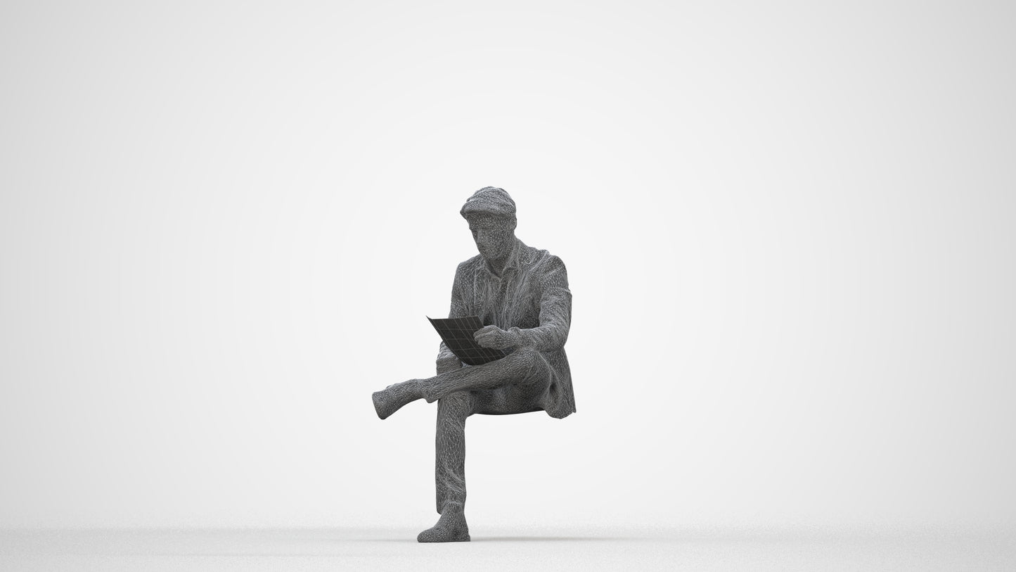 3D people model man business, scanned human for 3ds Max rendering, wireframe back view