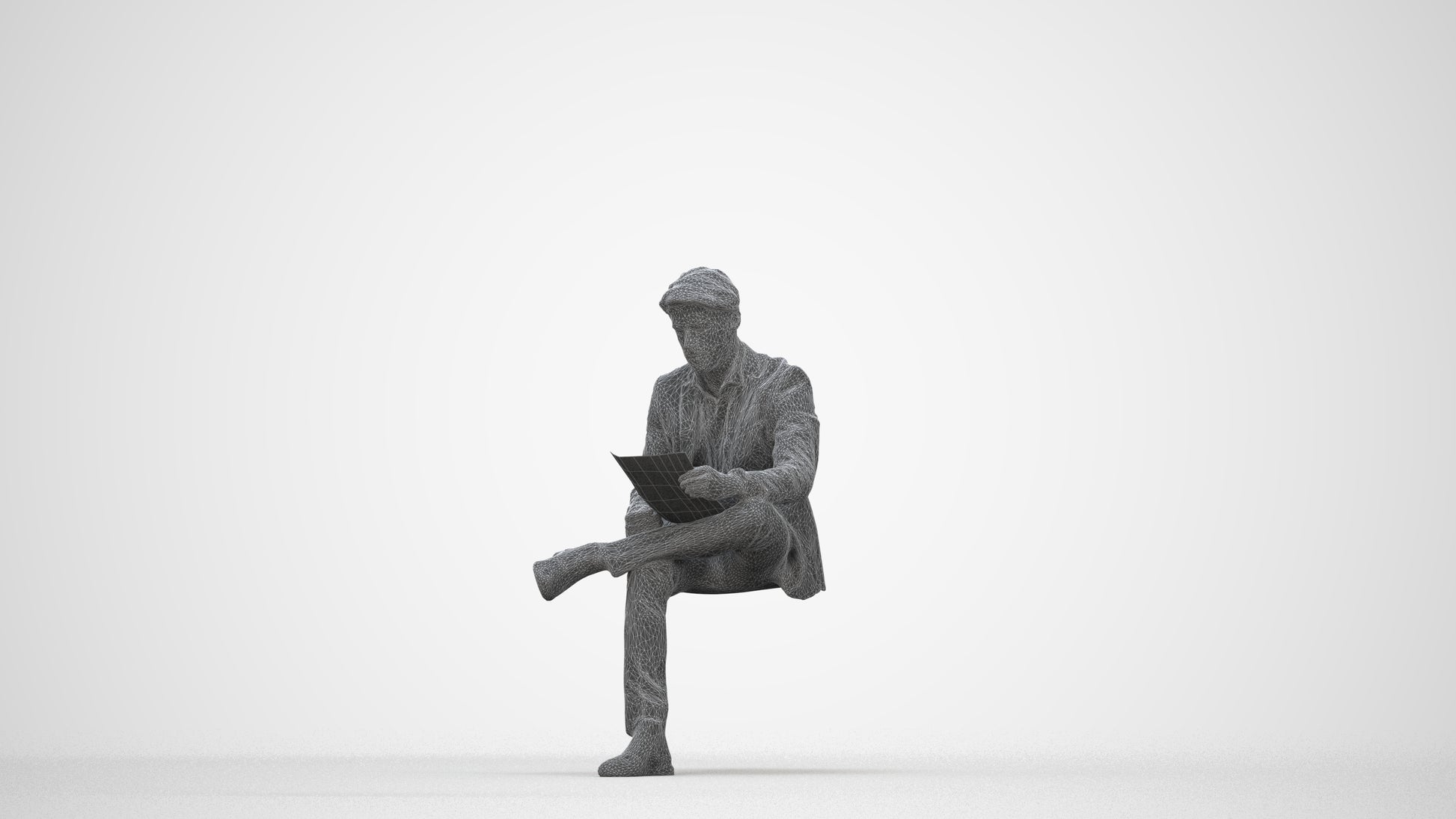 3D people model man business, scanned human for 3ds Max rendering, wireframe back view