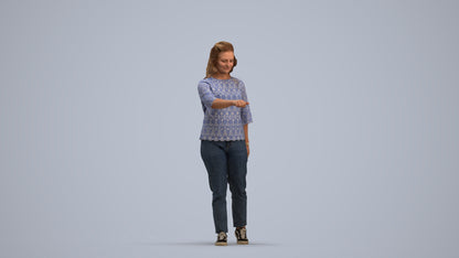 3D human model woman casual mix, photogrammetry scanned person for archviz, standing pose render