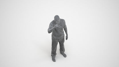 3D people model man bathroom, scanned human for 3ds Max rendering, wireframe three-quarter view