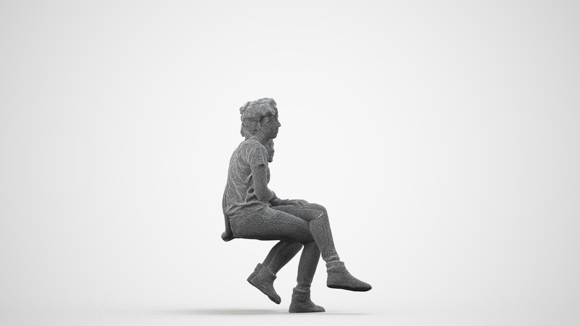 realistic 3D people girl kids, render-ready for V-Ray and Corona, FBX OBJ, wireframe side view